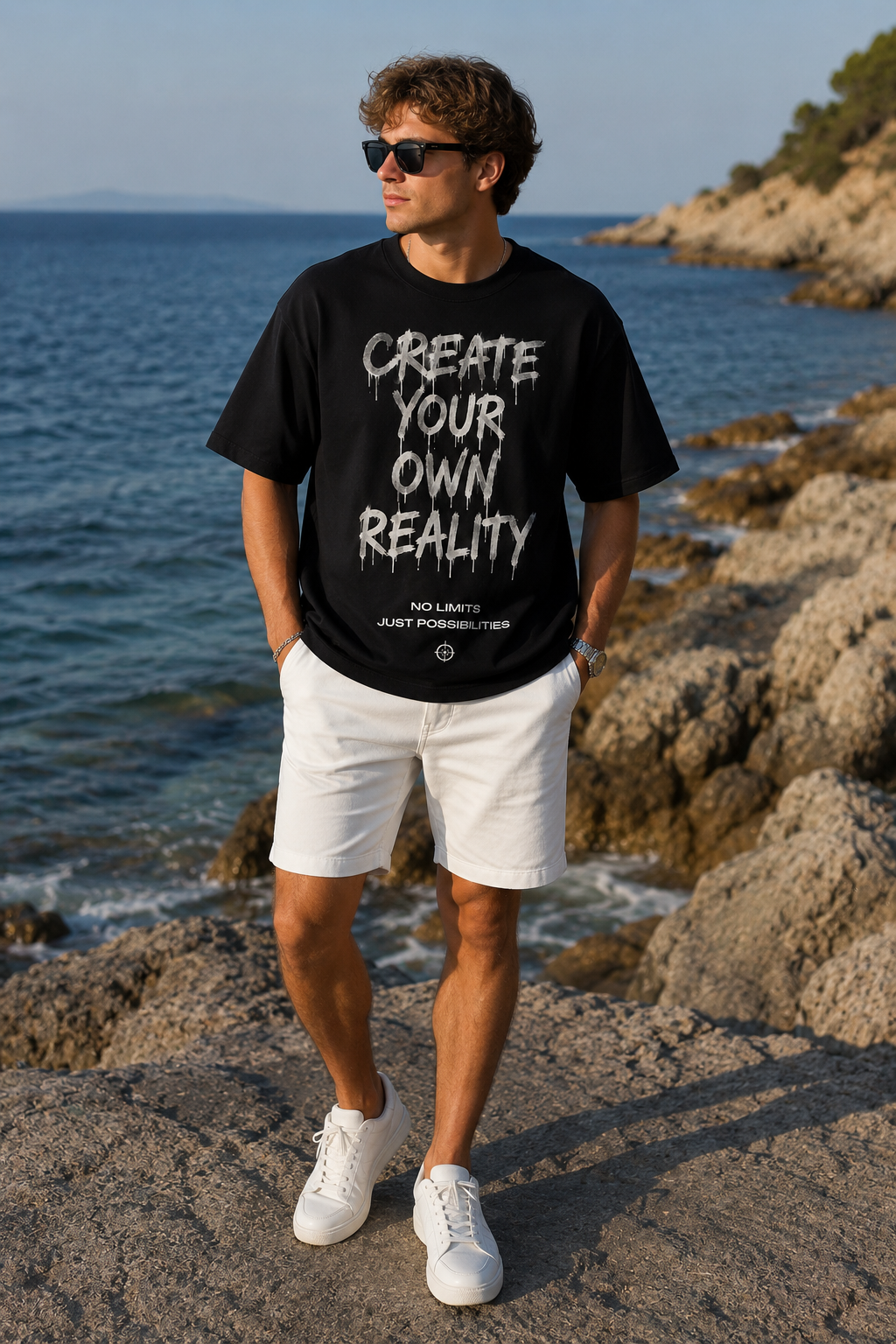 Lost In Thoughts Oversize Siyah Baskılı Unisex Tişört