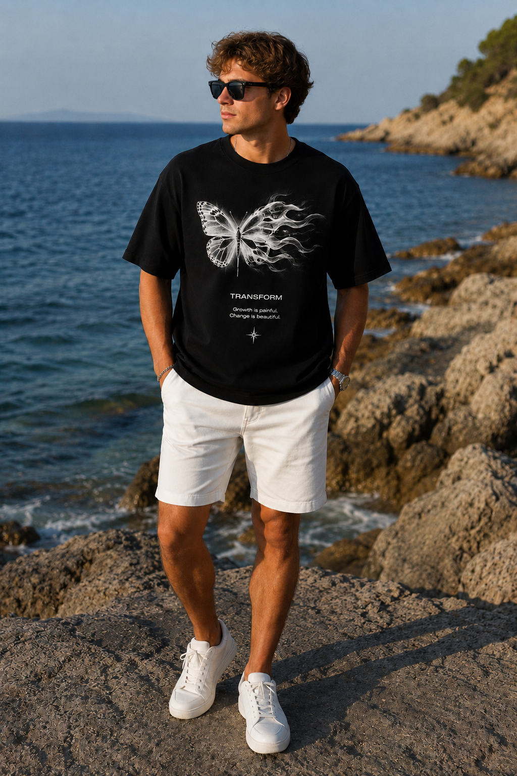Lost In Thoughts Oversize Siyah Baskılı Unisex Tişört