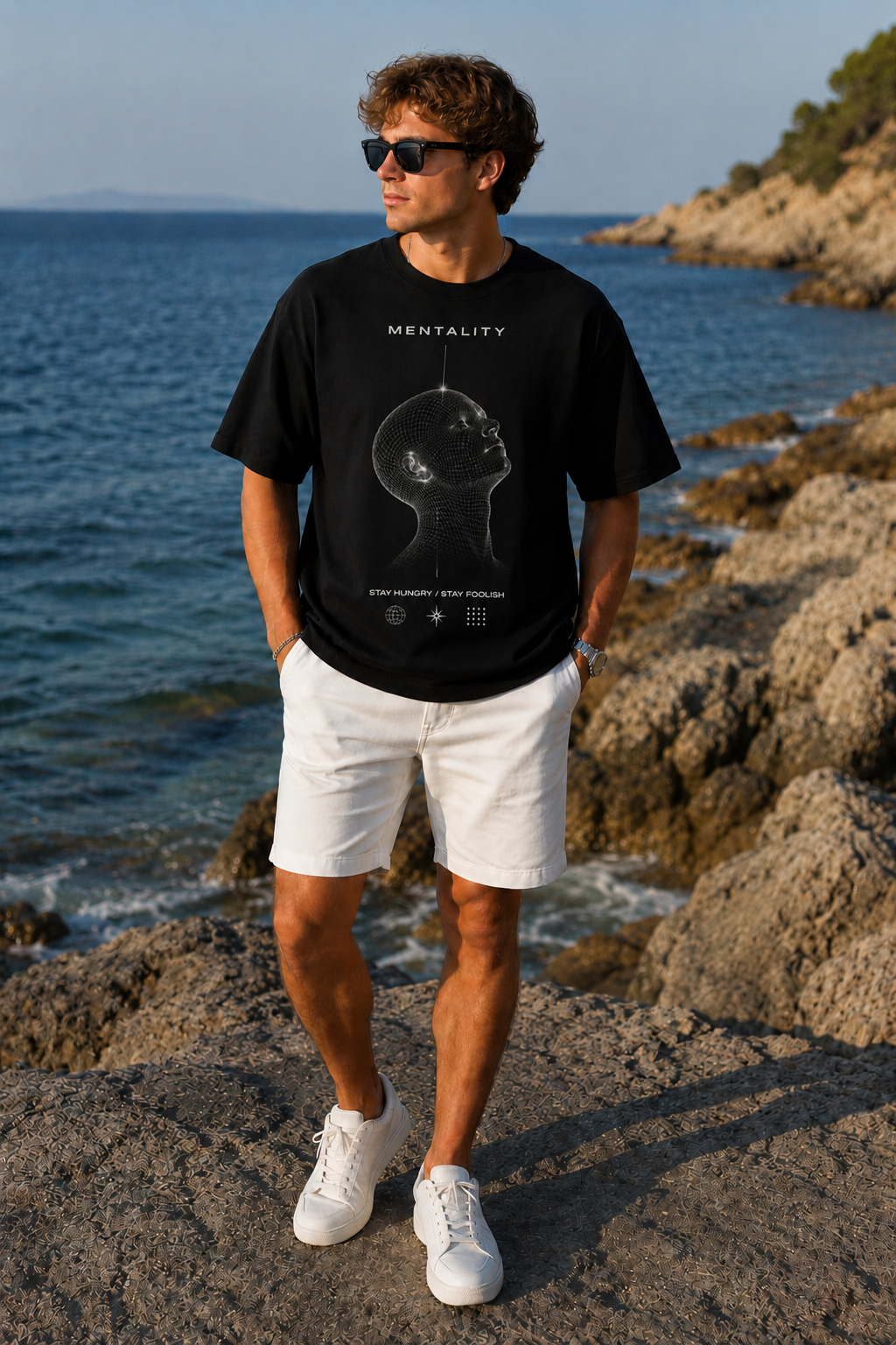 Lost In Thoughts Oversize Siyah Baskılı Unisex Tişört